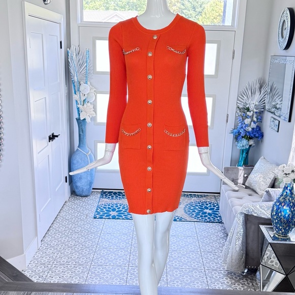 Dresses & Skirts - NWOT 🧡 Vibrant Orange Long Sleeve Sweater Dress with Buttons